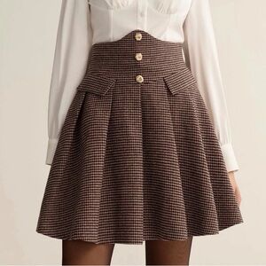 Chic Houndstooth A-Line Skirt in Brown